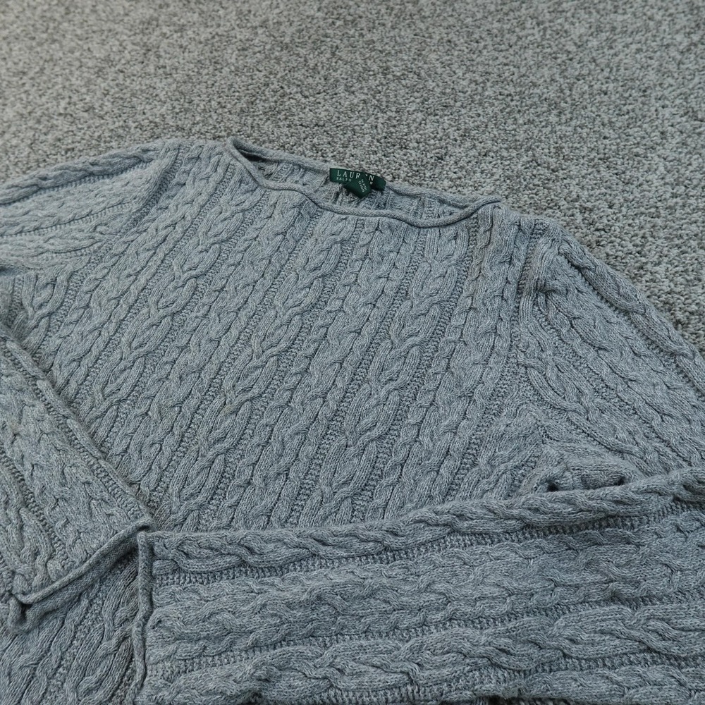 Ralph Lauren Sweater Womens XL Gray Roll Neck Cable Knit Pullover Fisherman Top